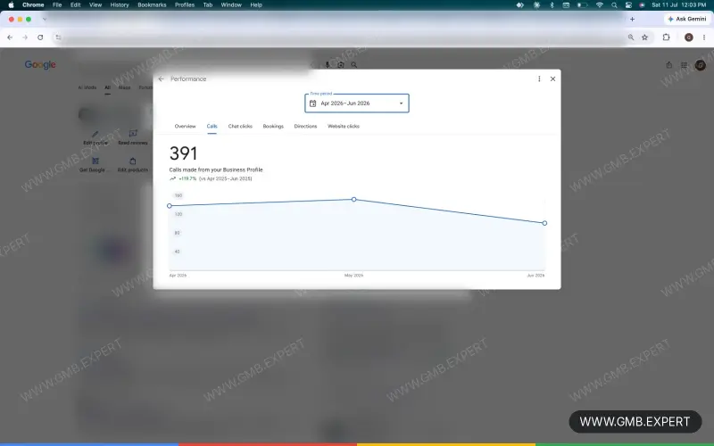 GMB Expert client result 7: increased calls and profile views on Google Maps
